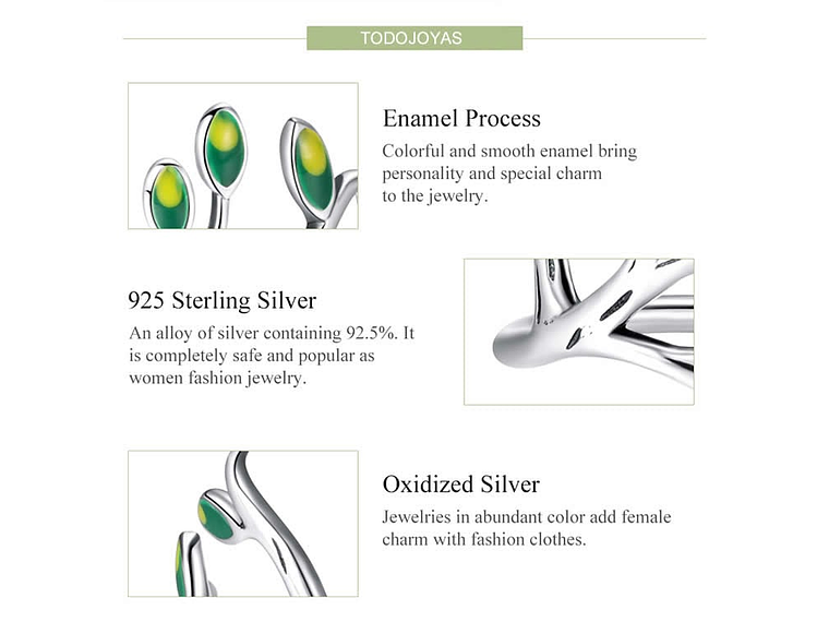 Anillo Plata 925 Arbol De la Vida Verde 4