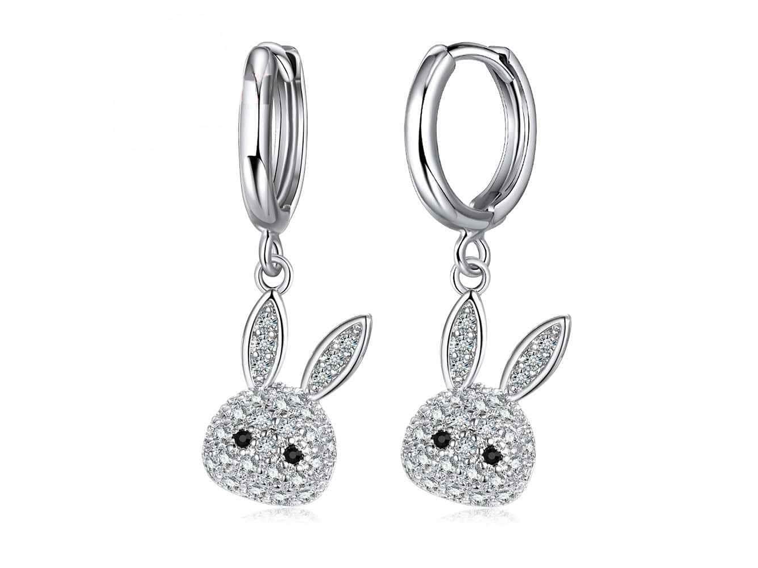 Aros de Conejo Colgante con Circones Plateado 1