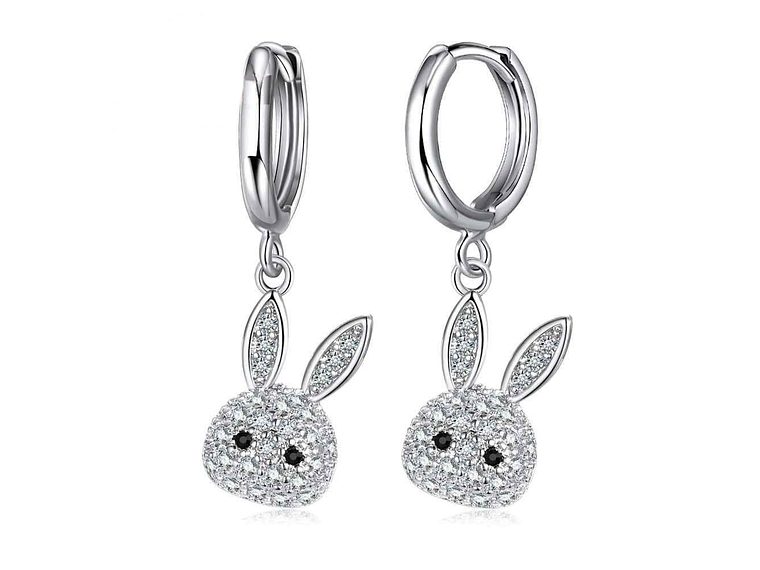 Aros de Conejo Colgante con Circones Plateado 1