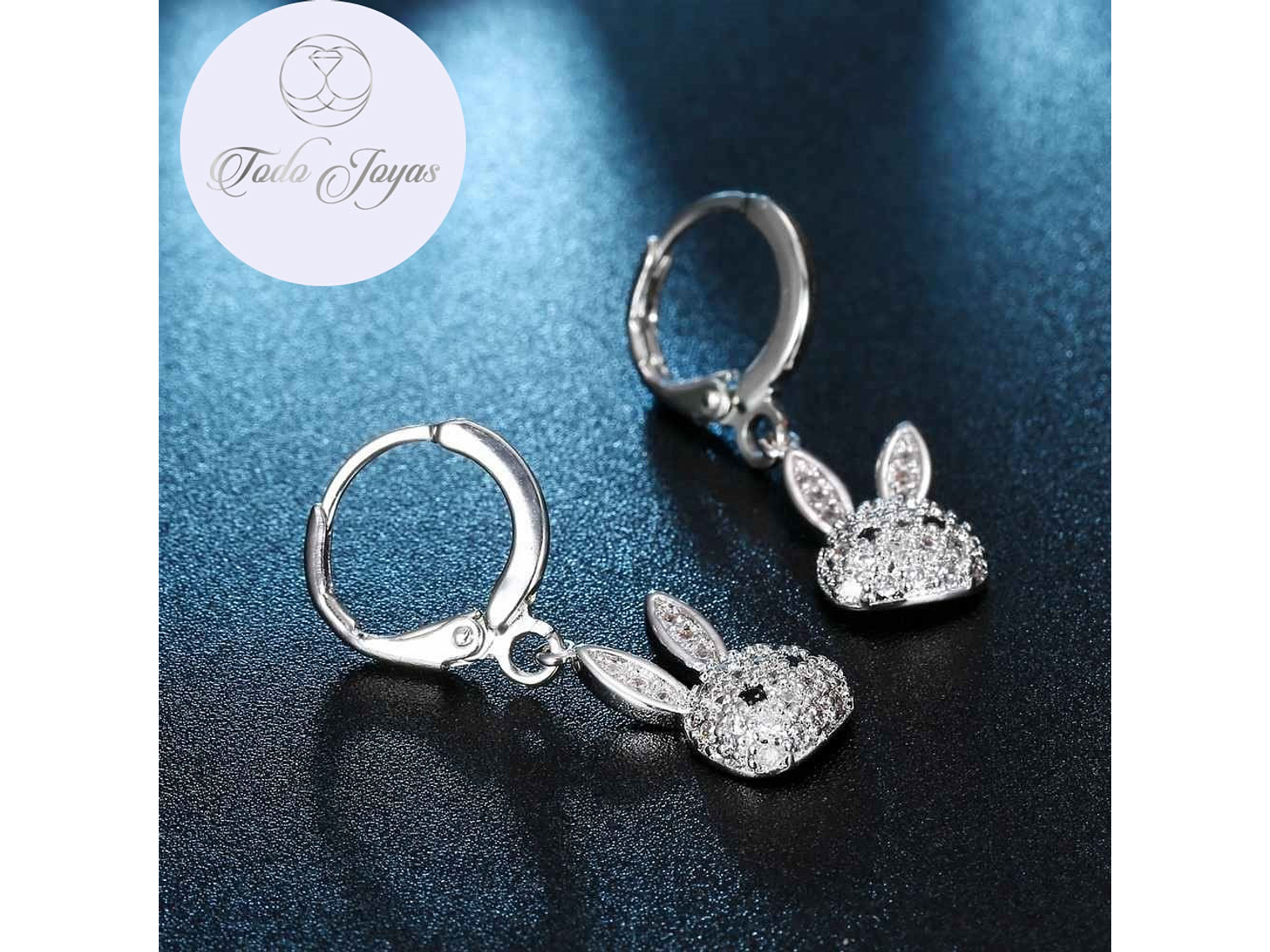Aros de Conejo Colgante con Circones Plateado 2