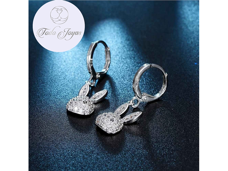 Aros de Conejo Colgante con Circones Plateado 3