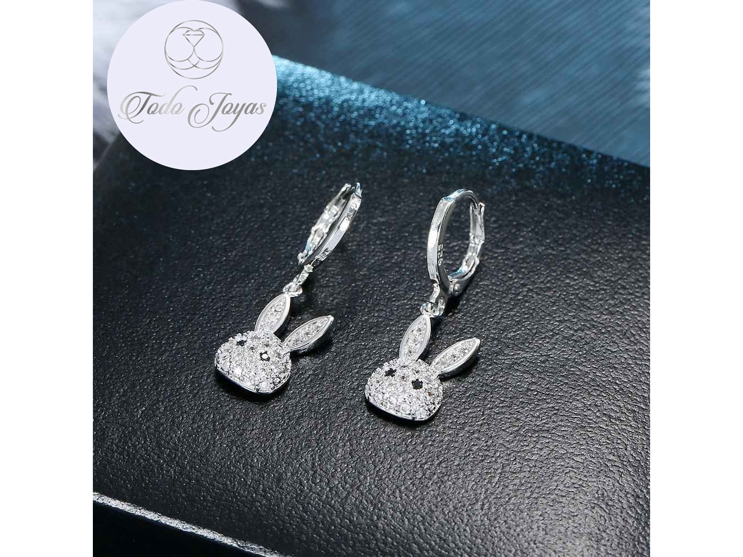 Aros de Conejo Colgante con Circones Plateado 4