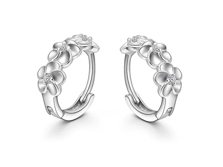 Aros Tres Flores con Circones Plateado 1