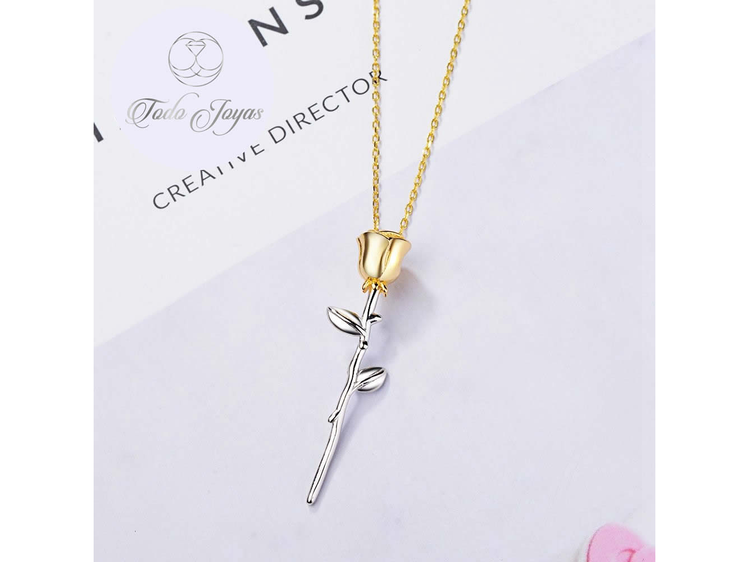 Colgante Collar Rosa Dorada Plateado 3