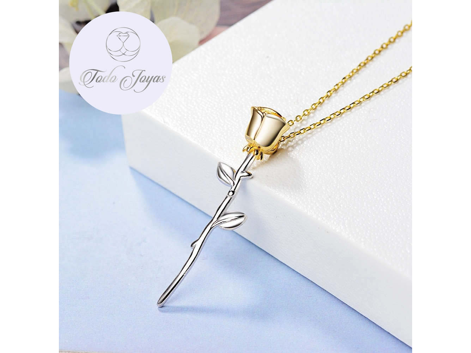 Colgante Collar Rosa Dorada Plateado 4