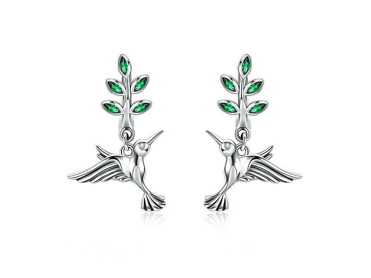 Aros Plata 925 Colibri Pajaro con Circones 1