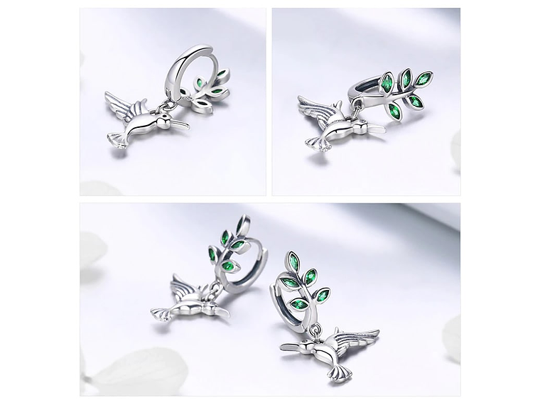 Aros Plata 925 Colibri Pajaro con Circones 2