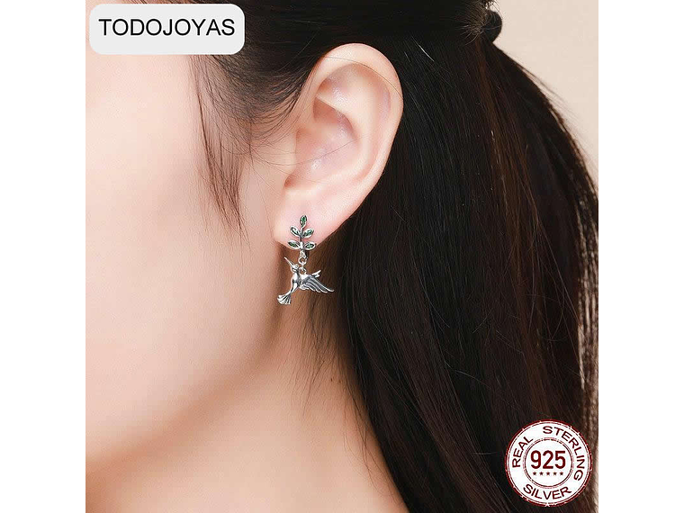 Aros Plata 925 Colibri Pajaro con Circones 3