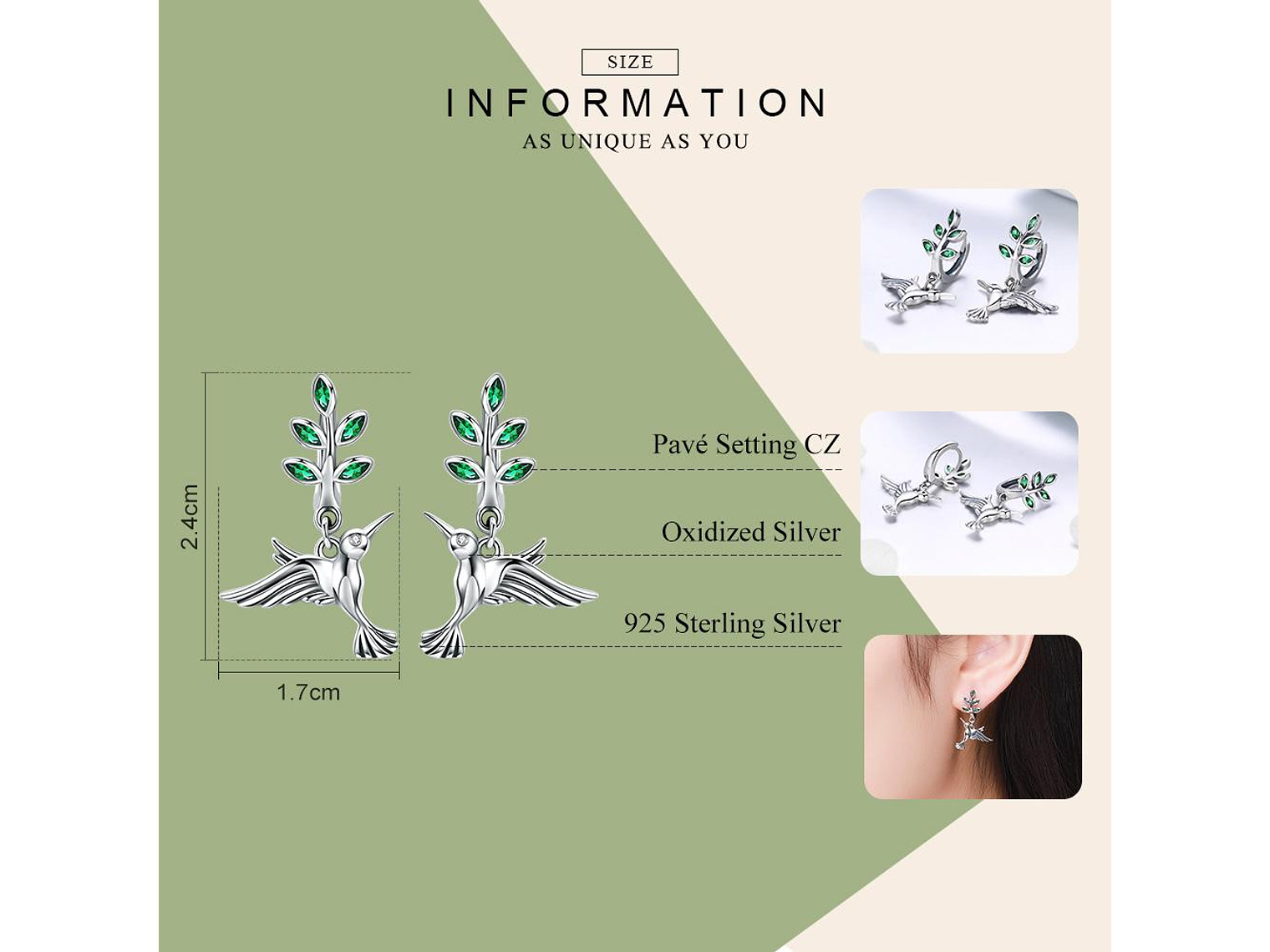 Aros Plata 925 Colibri Pajaro con Circones 4