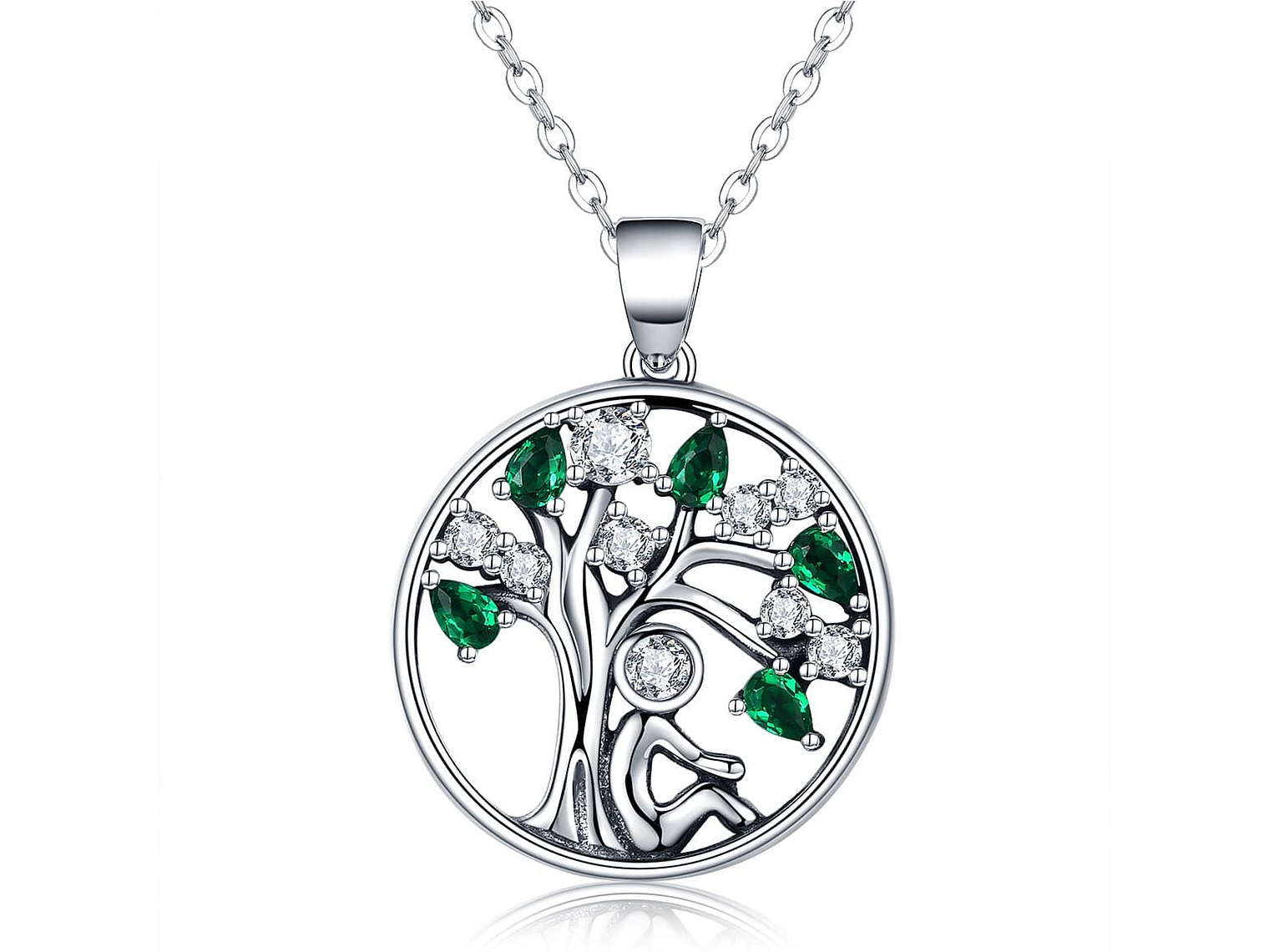 Collar Plata 925 Arbol de la Vida Circones Verdes 1