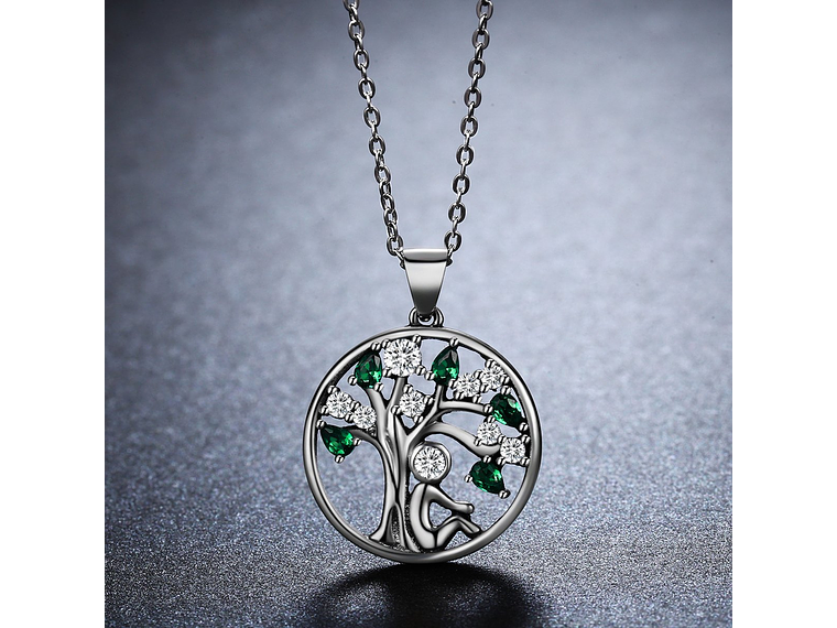 Collar Plata 925 Arbol de la Vida Circones Verdes 2