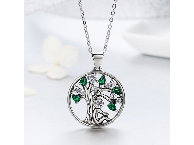 Collar Plata 925 Arbol de la Vida Circones Verdes 4