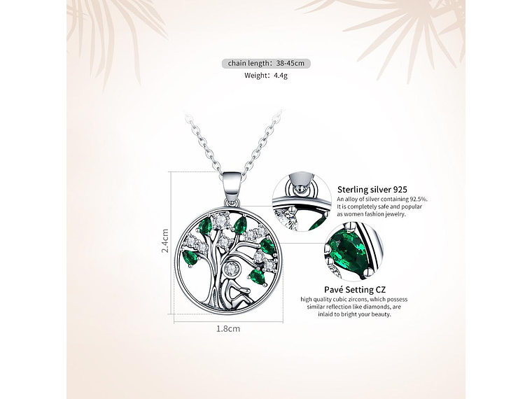 Collar Plata 925 Arbol de la Vida Circones Verdes 6