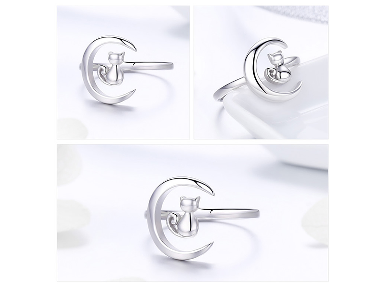 Anillo Plata 925 Gato y Luna 2