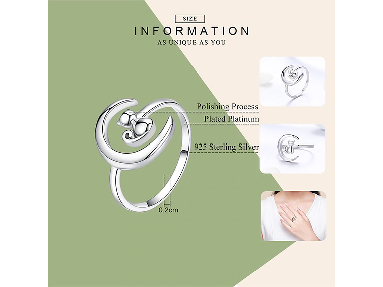 Anillo Plata 925 Gato y Luna 5