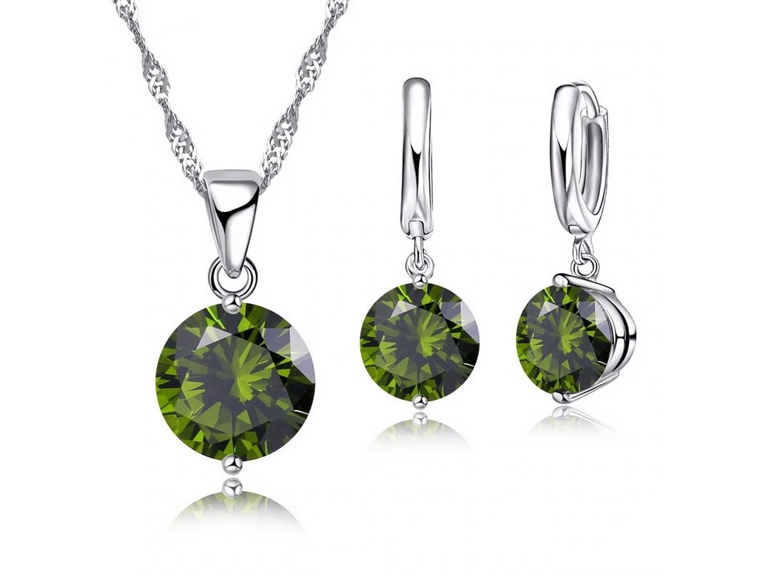 Conjunto Cristal Circulo Verde Plateado 1
