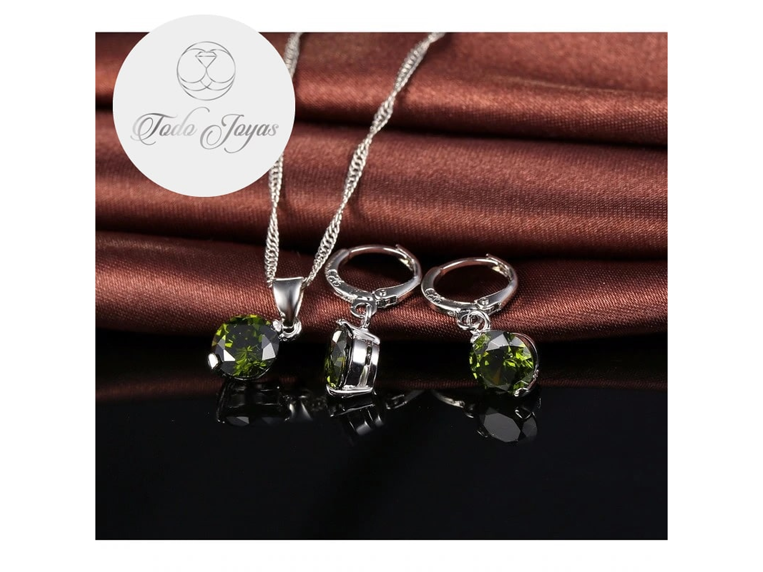 Conjunto Cristal Circulo Verde Plateado 2