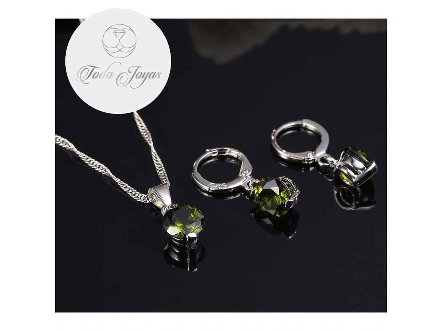 Conjunto Cristal Circulo Verde Plateado 3