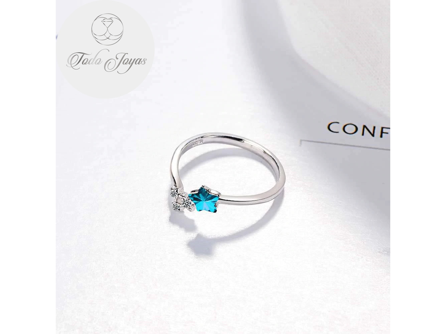 Anillo Estrella Azul Plateado 2