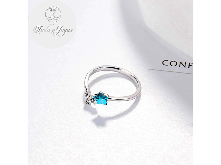 Anillo Estrella Azul Plateado 2