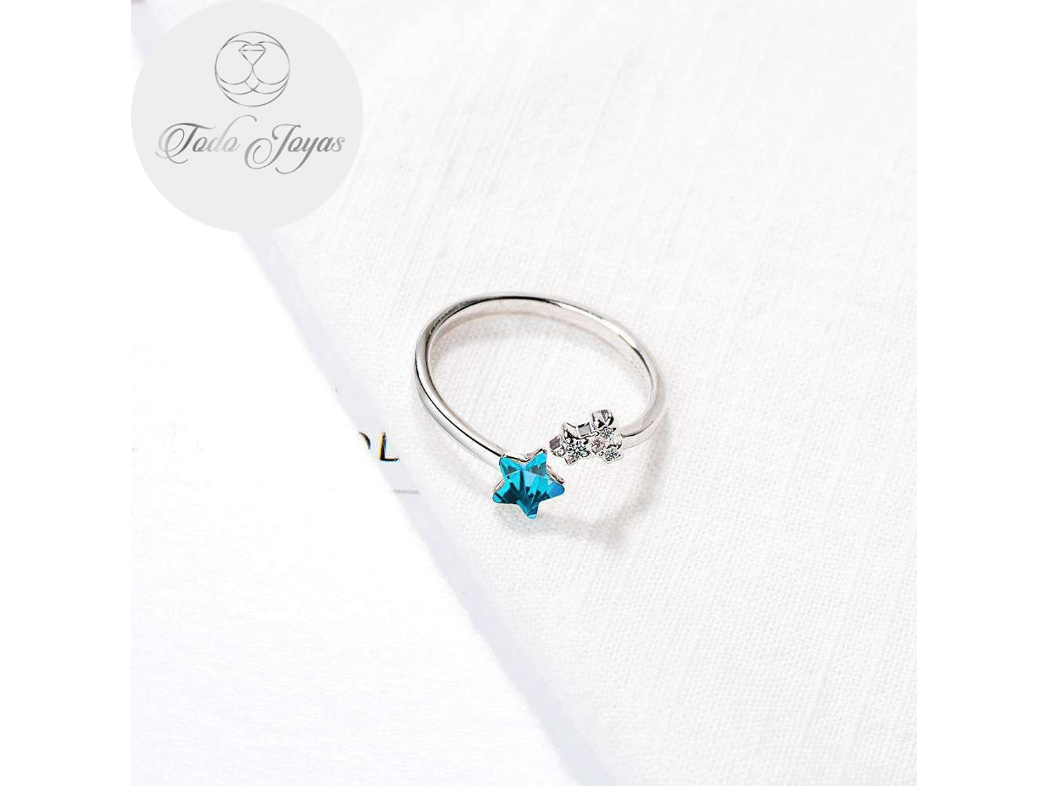 Anillo Estrella Azul Plateado 3