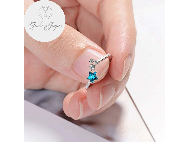 Anillo Estrella Azul Plateado 4