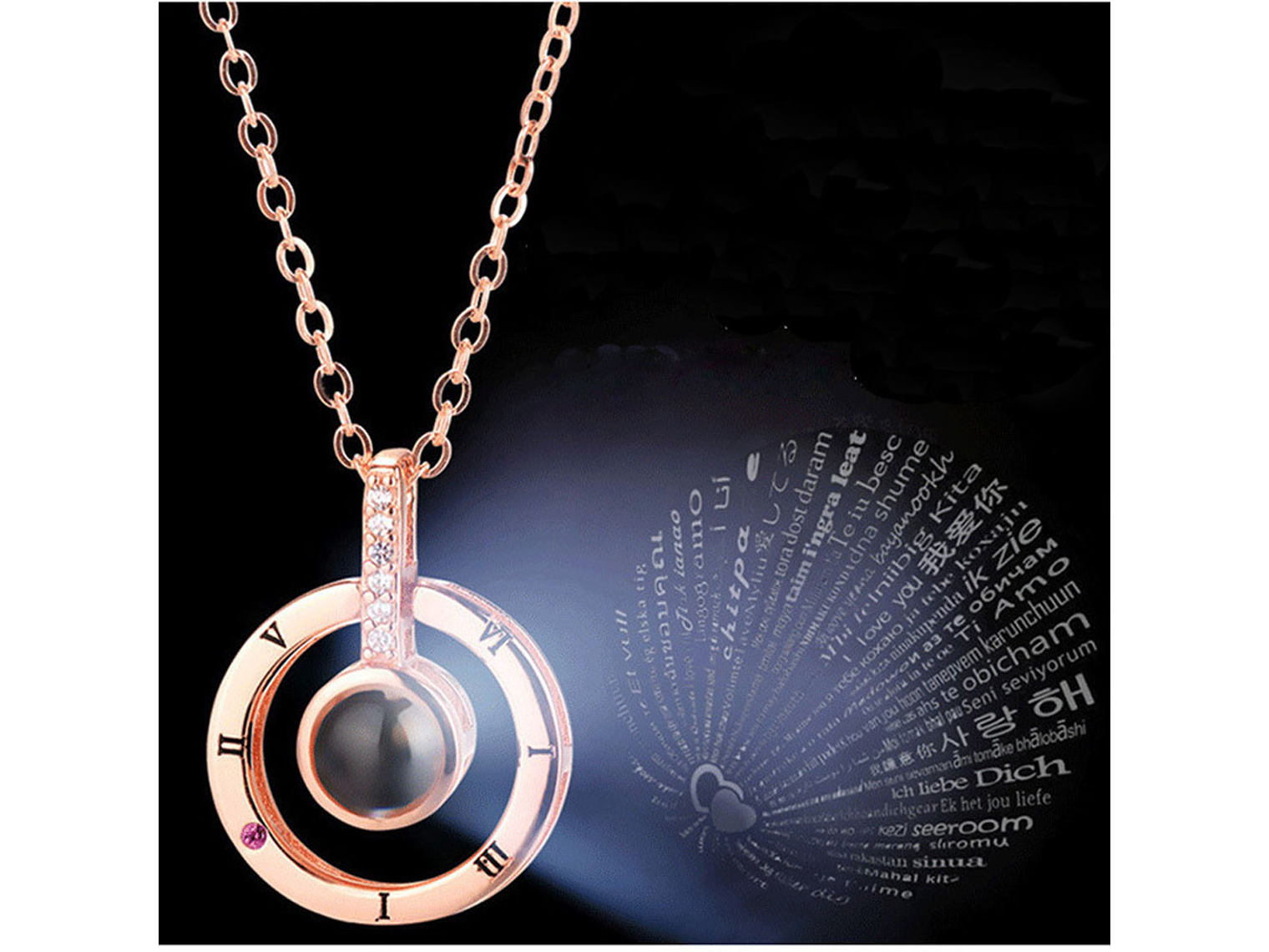 Collar Colgante Te Amo en 100 Idiomas Dorado 3