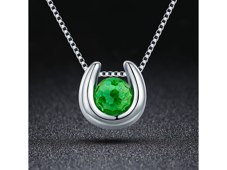 Collar Plata 925 Herradura con Circon Verde 2