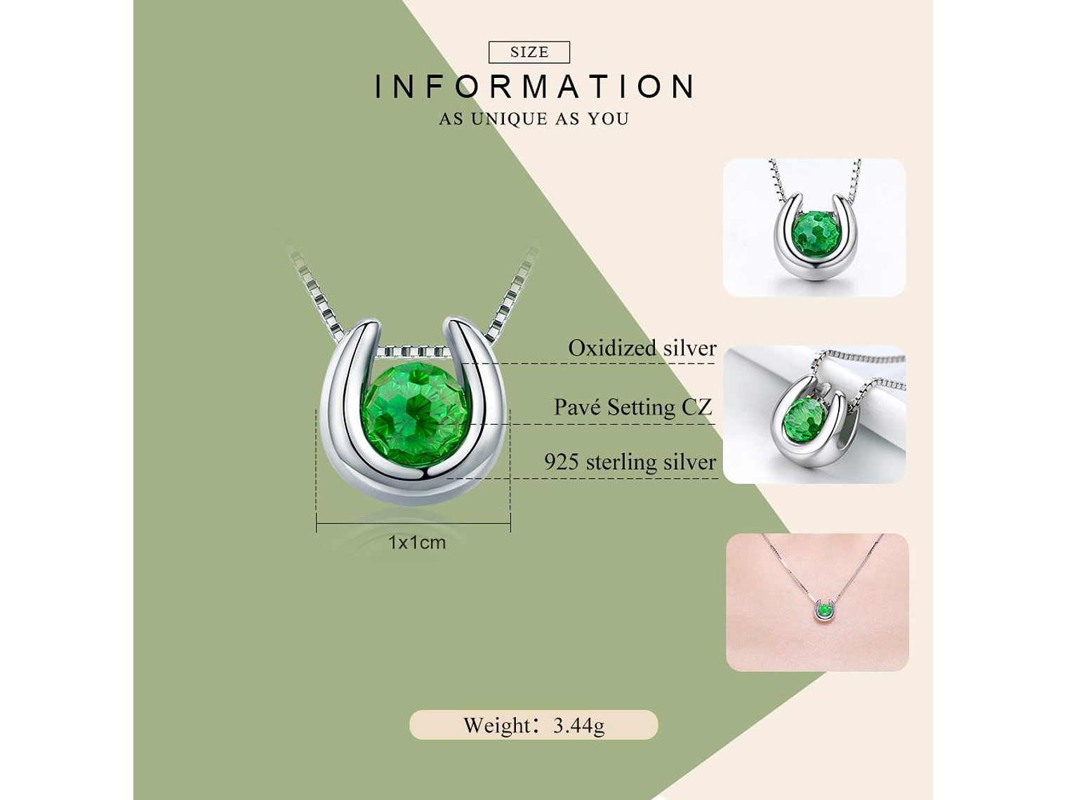 Collar Plata 925 Herradura con Circon Verde 3