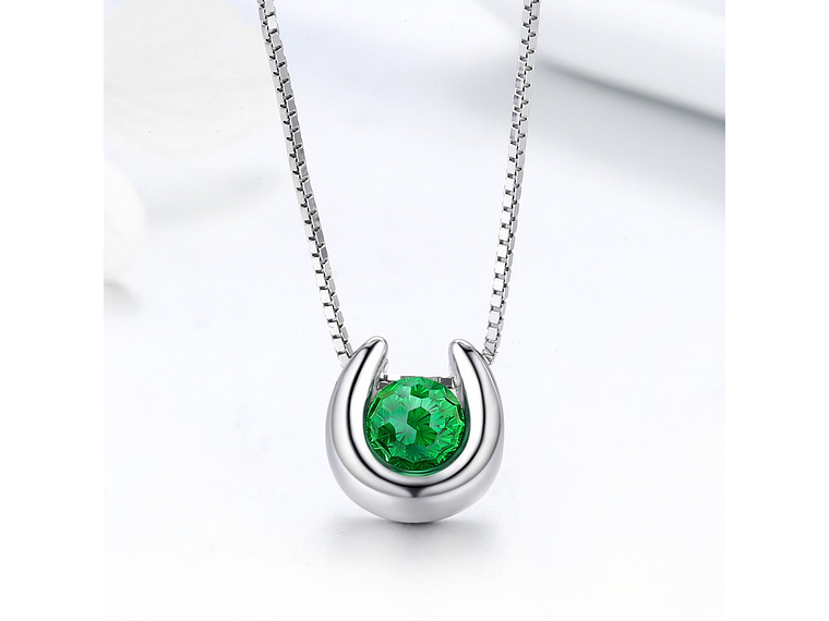 Collar Plata 925 Herradura con Circon Verde 4