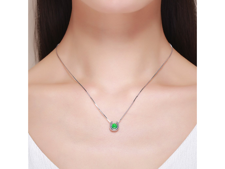 Collar Plata 925 Herradura con Circon Verde 5