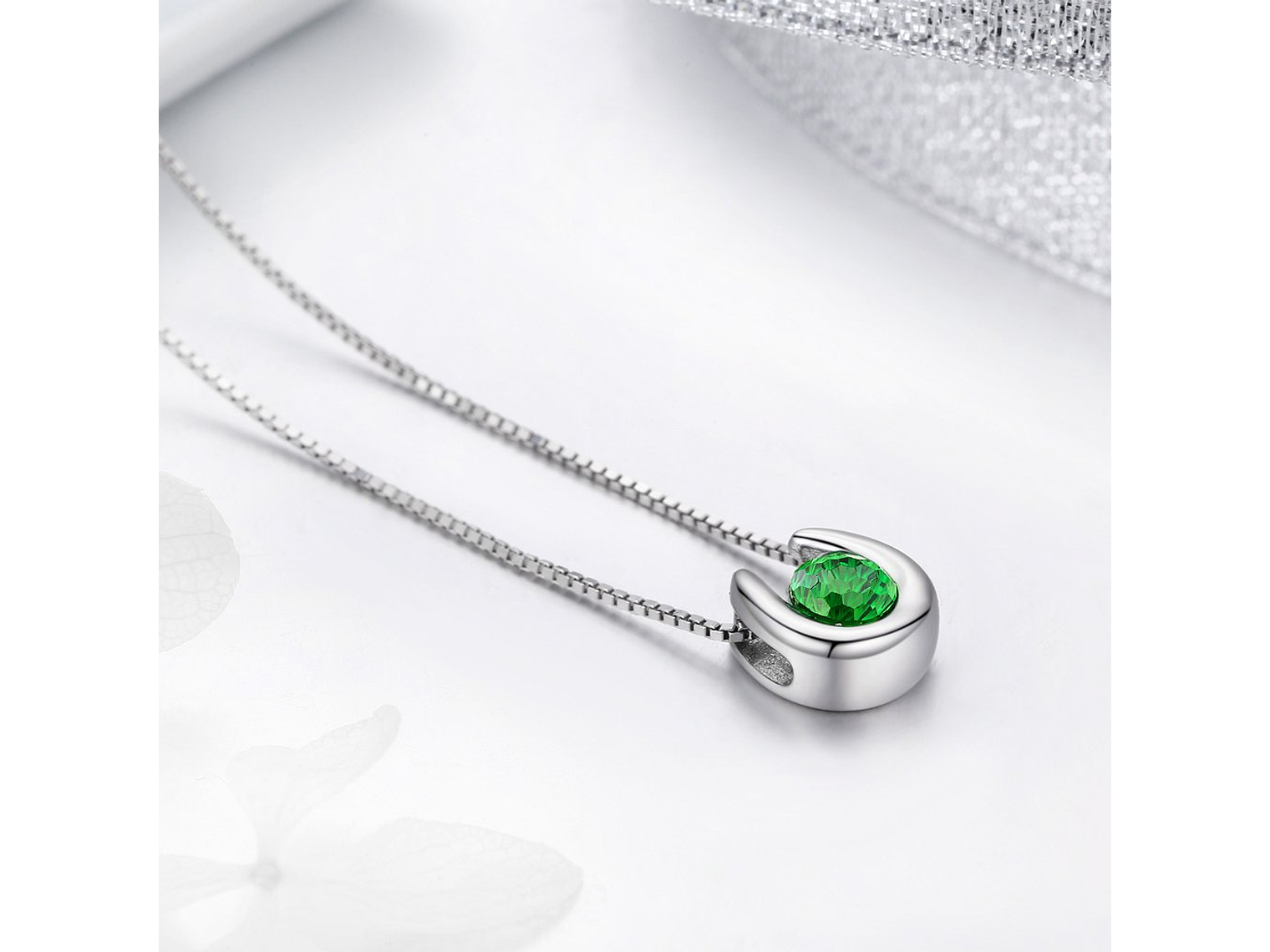 Collar Plata 925 Herradura con Circon Verde 6