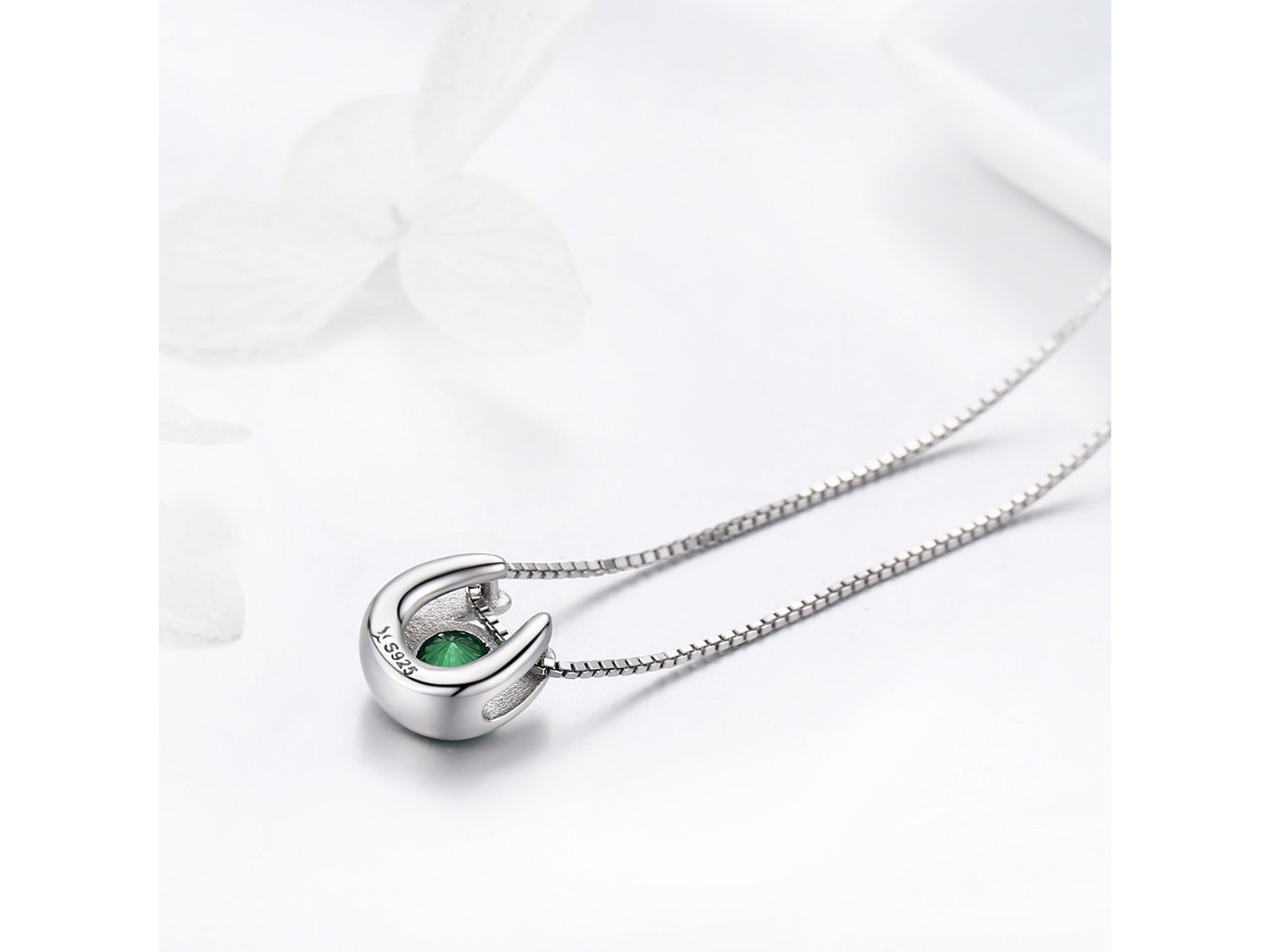 Collar Plata 925 Herradura con Circon Verde 7