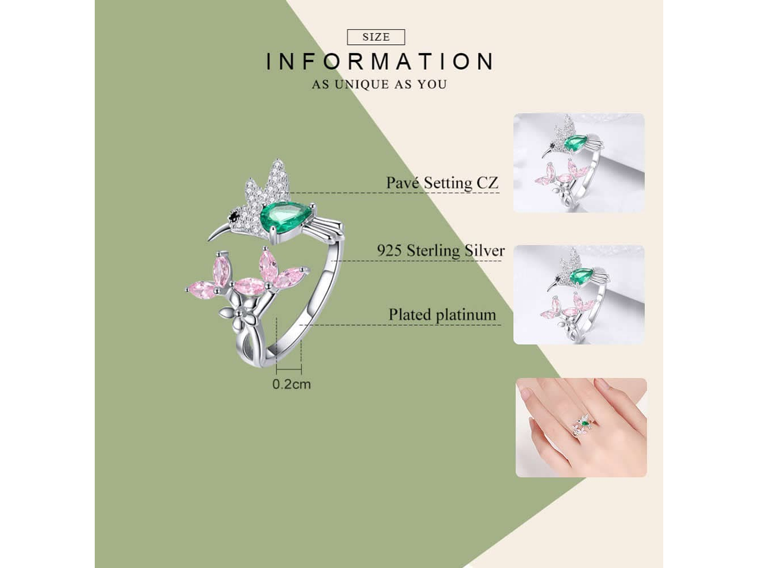 Anillo Plata 925 Colibri Picaflor Circones 3