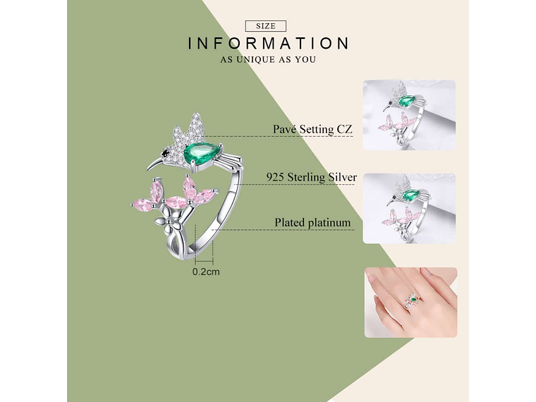 Anillo Plata 925 Colibri Picaflor Circones 3