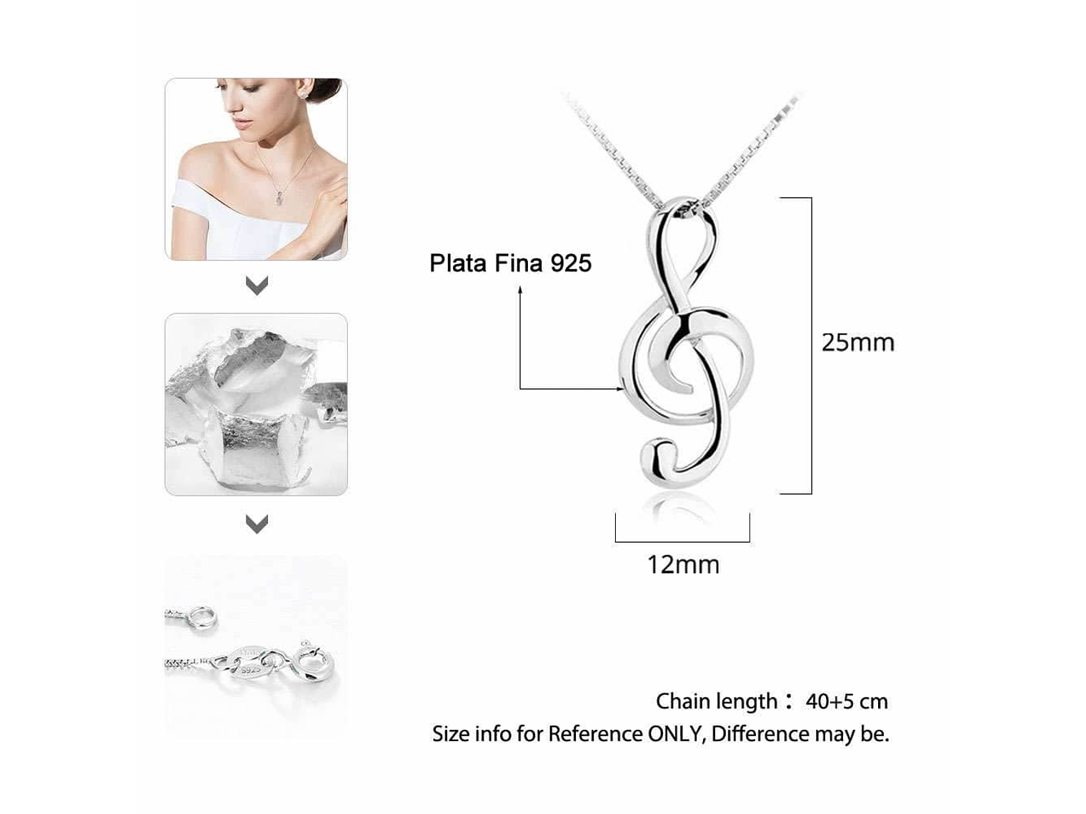 Collar Plata 925 Colgante Nota Musical 2