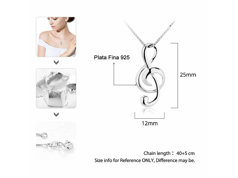 Collar Plata 925 Colgante Nota Musical 2