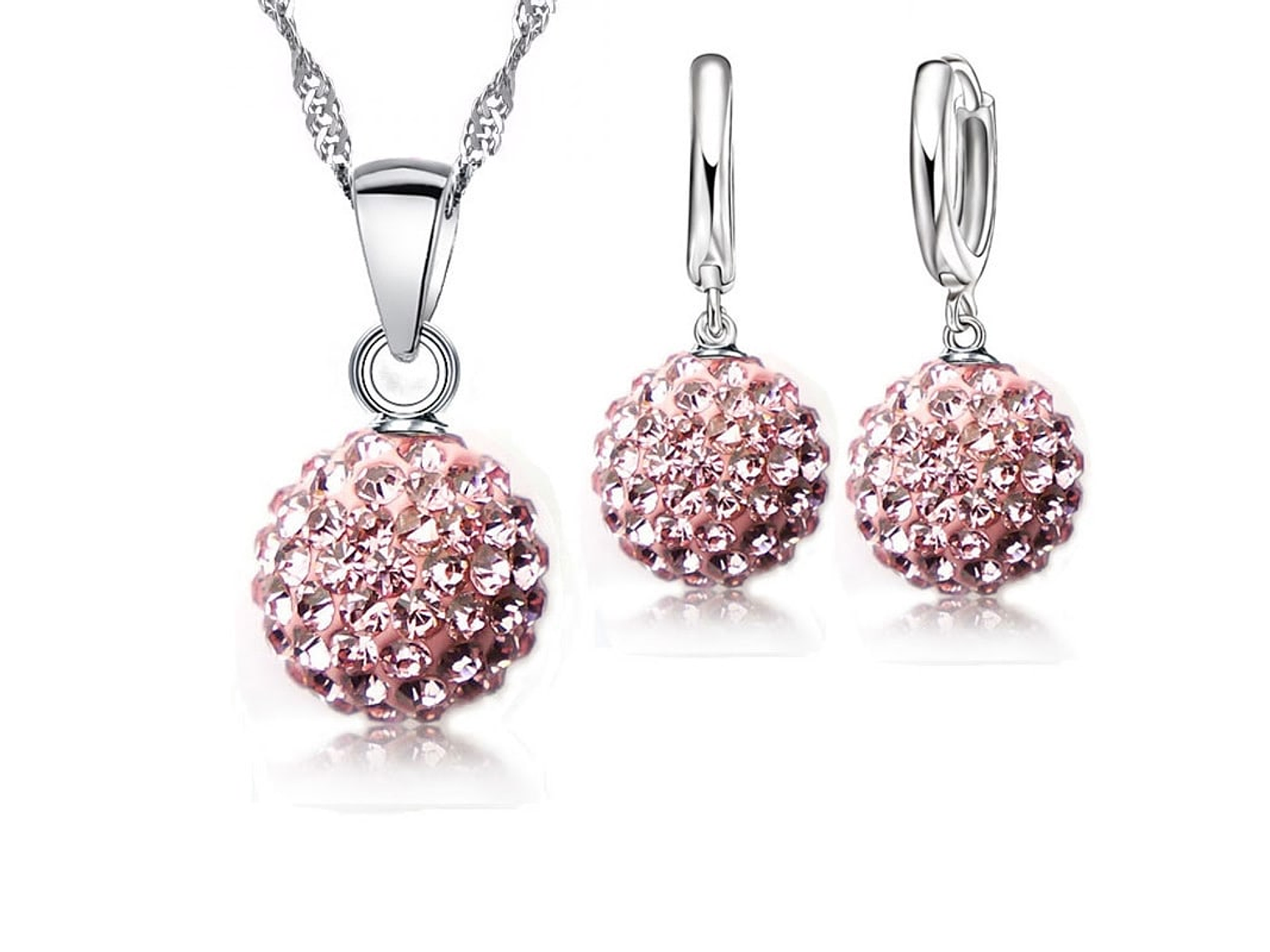Conjunto Esfera Cristal Rosado Plateado 1
