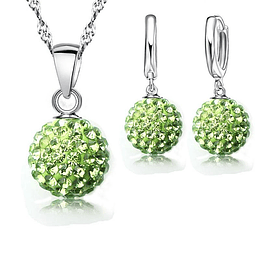 Conjunto Esfera Cristal Verde Plateado