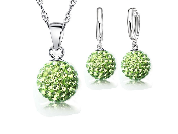 Conjunto Esfera Cristal Verde Plateado 1