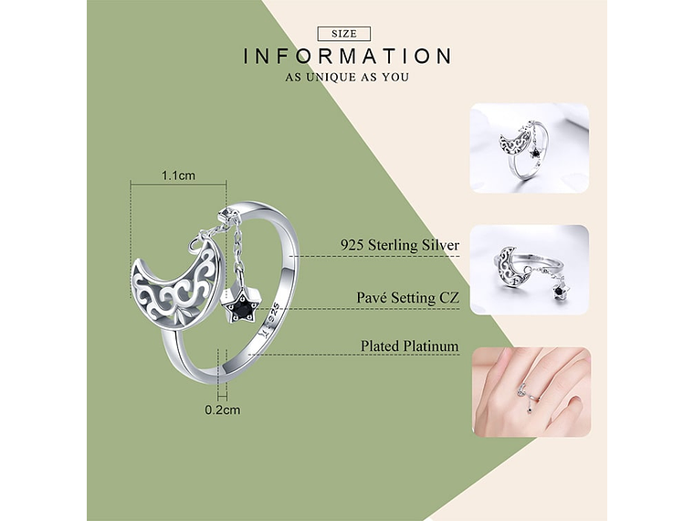 Anillo Plata 925 Luna y Estrella 4