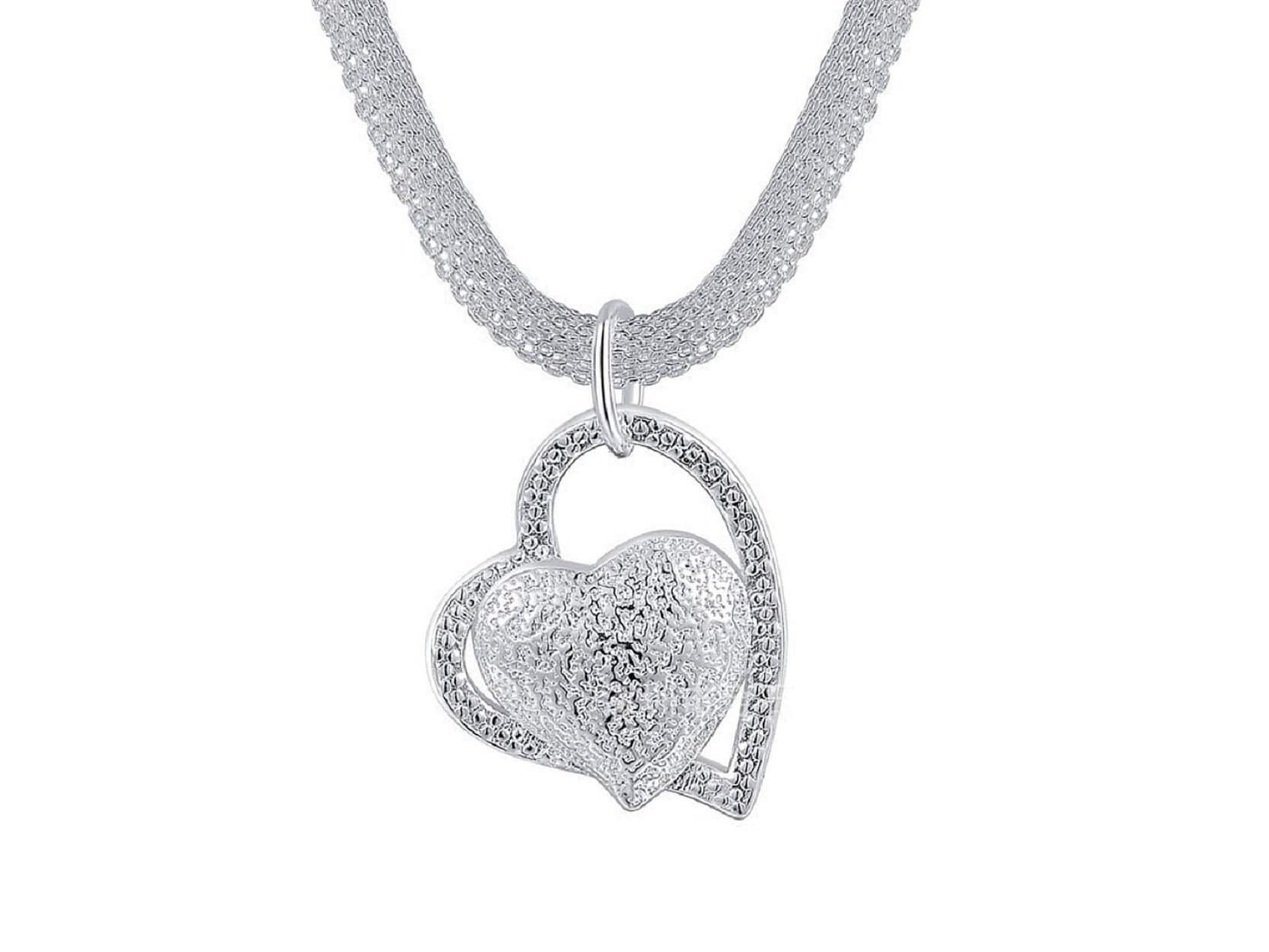 Collar Colgante Corazon Plateado 1