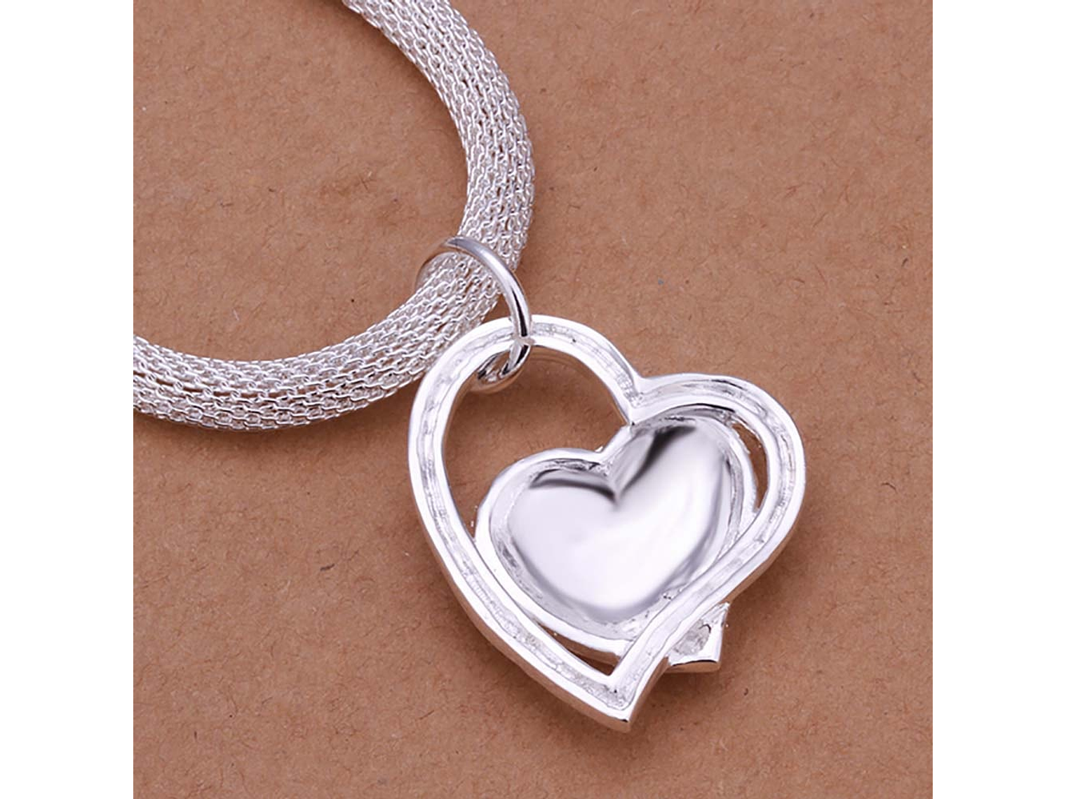 Collar Colgante Corazon Plateado 7