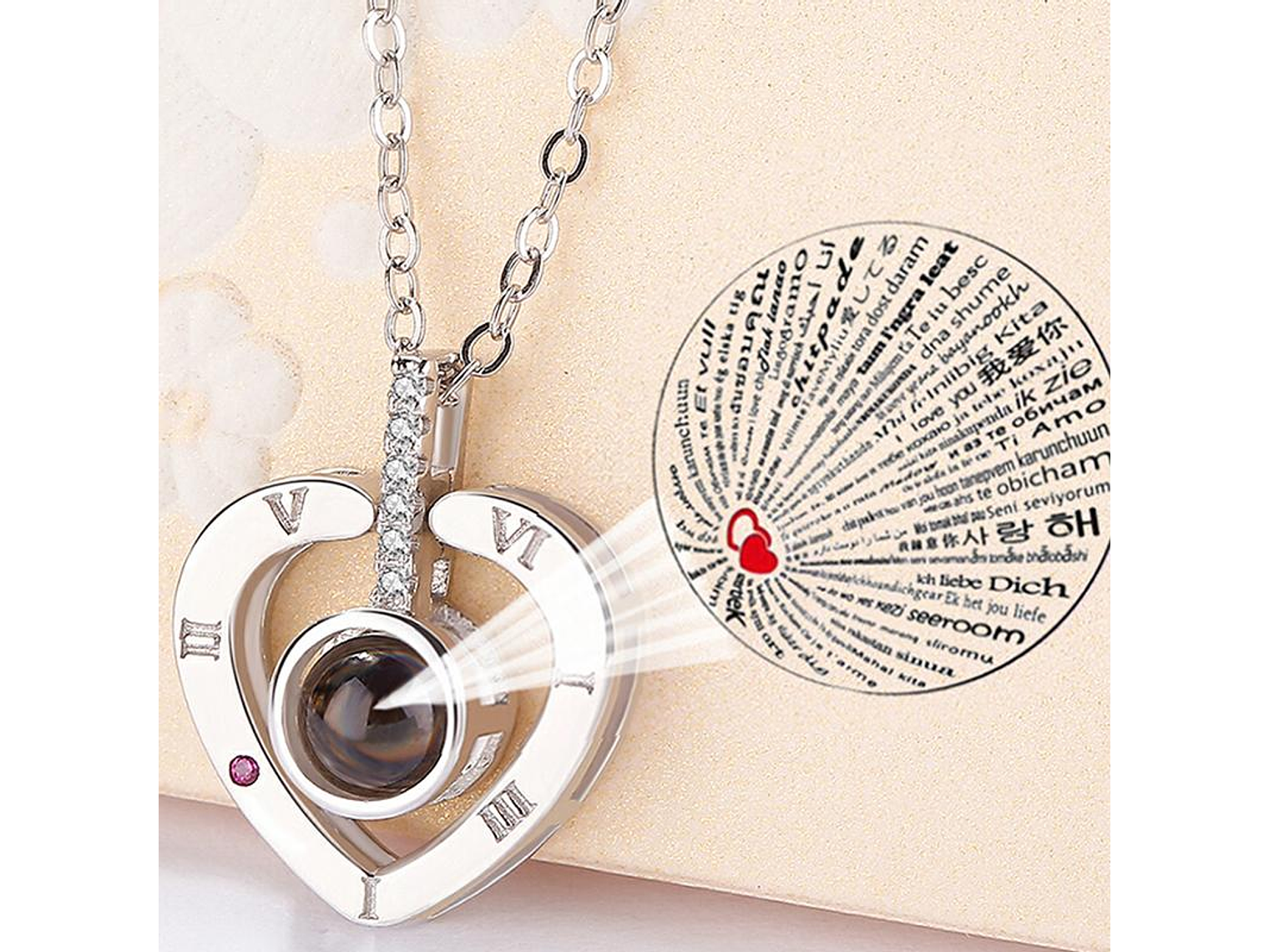 Collar Corazon Te Amo en 100 Idiomas Plateado 3