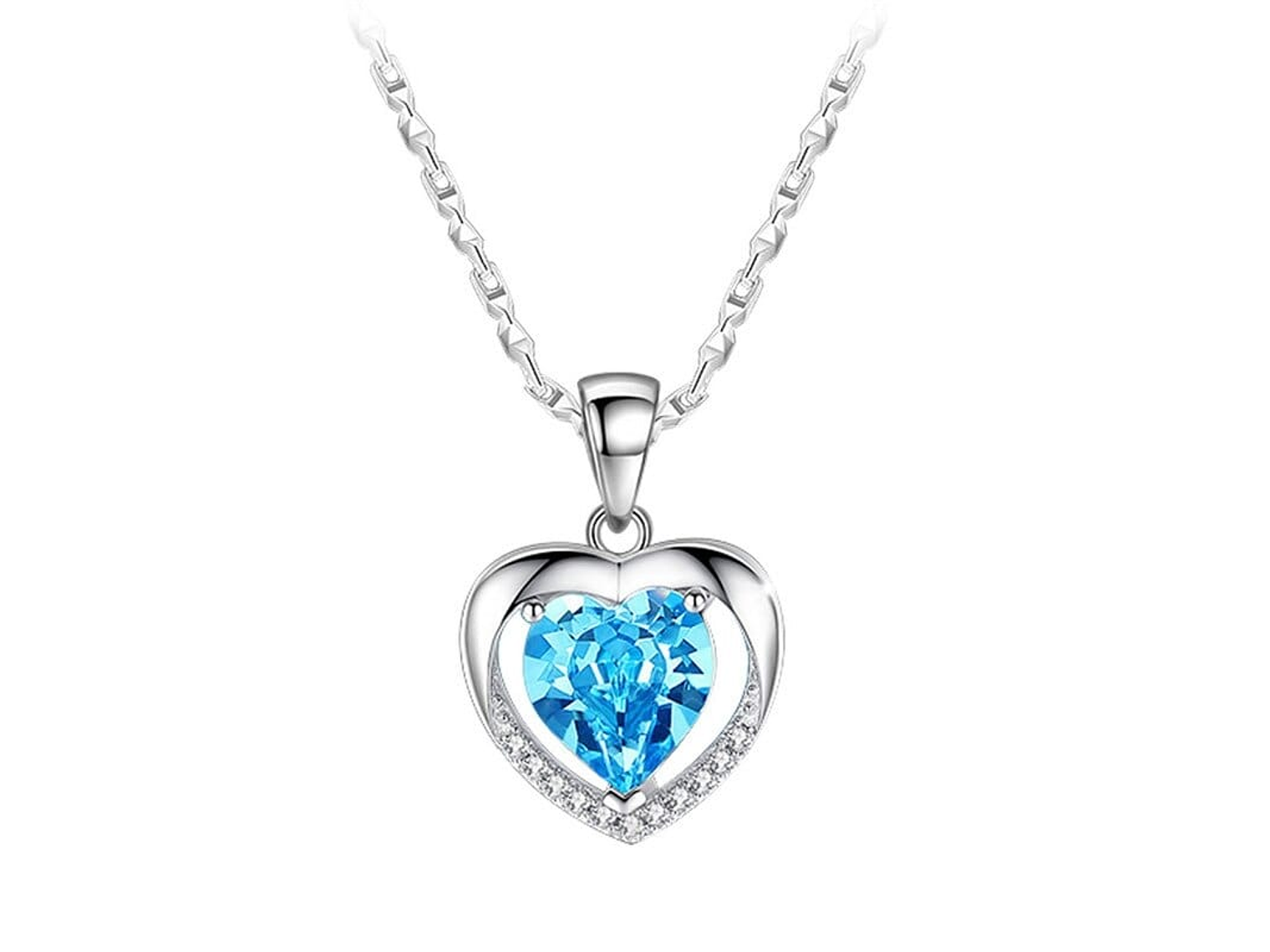 Collar Corazon Circon Azul Plateado 1