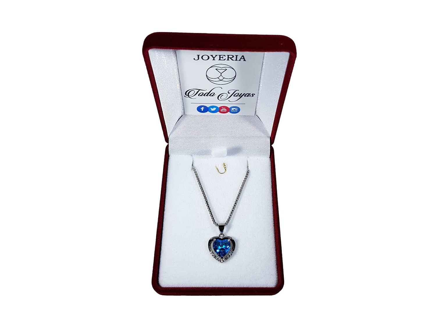 Collar Corazon Circon Azul Plateado 2