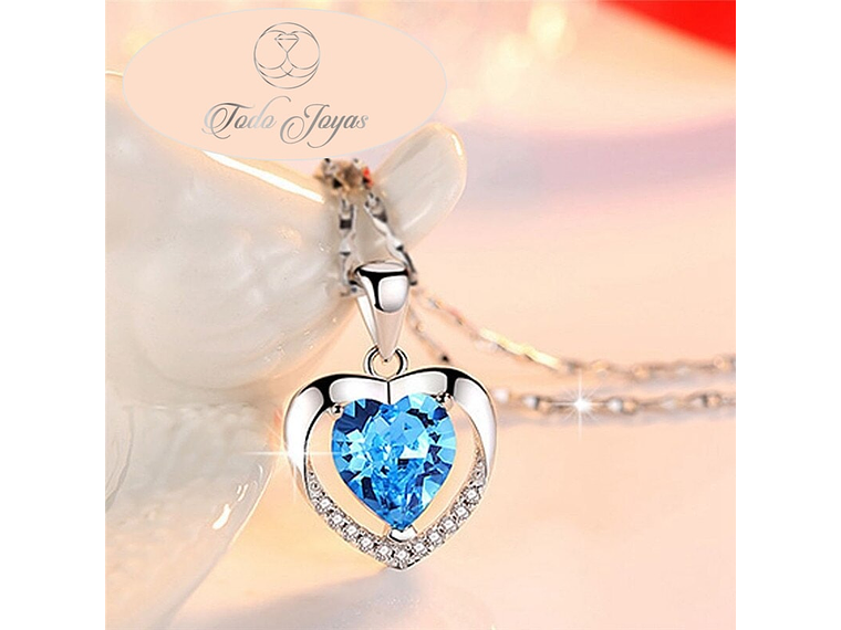 Collar Corazon Circon Azul Plateado 3