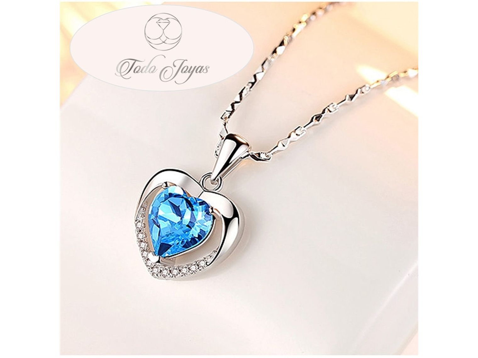 Collar Corazon Circon Azul Plateado 4