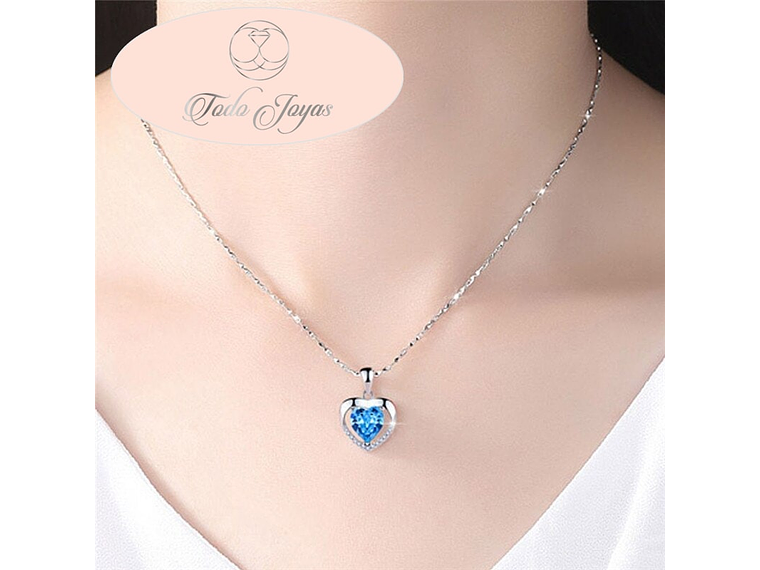 Collar Corazon Circon Azul Plateado 5