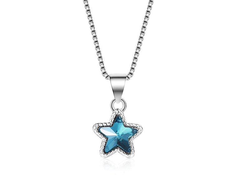 Collar Estrella Circon Azul Plateado 1